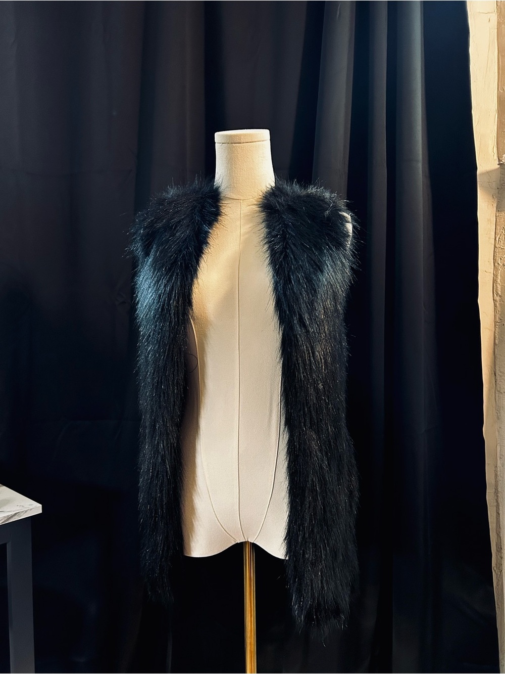 Women's Black Faux Fur Long Vest